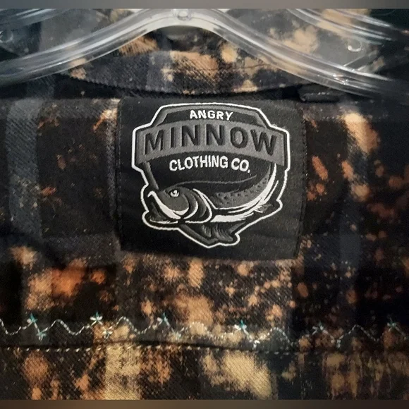 Angry Minnow Bleach Splatter Flannel Shirt Raven Graphic Boho Grunge Witchy XXL - Picture 10 of 16